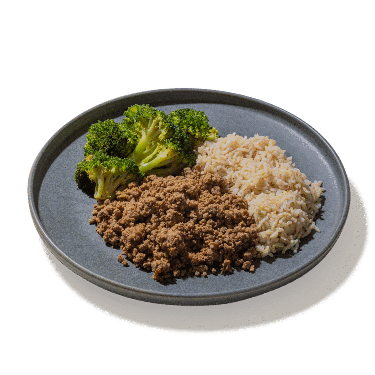 #04 Ground Beef, Brown Rice & Roasted Broccoli
