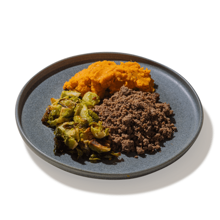 #32 Ground Bison, Sweet Potato Mash & Brussel Sprouts